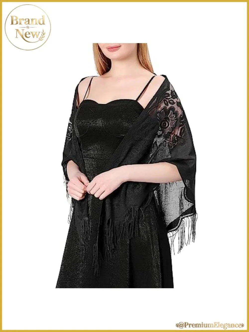Lace Triangle Shawl with Tassels Floral Sheer Wrap for Evening
